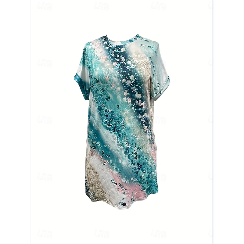 Women's Casual Dress Sundress Abstract Marble Pocket Crew Neck Elbow Sleeve Mini Dress Hawaiian Stylish Daily Date Short Sleeve Summer Spring3