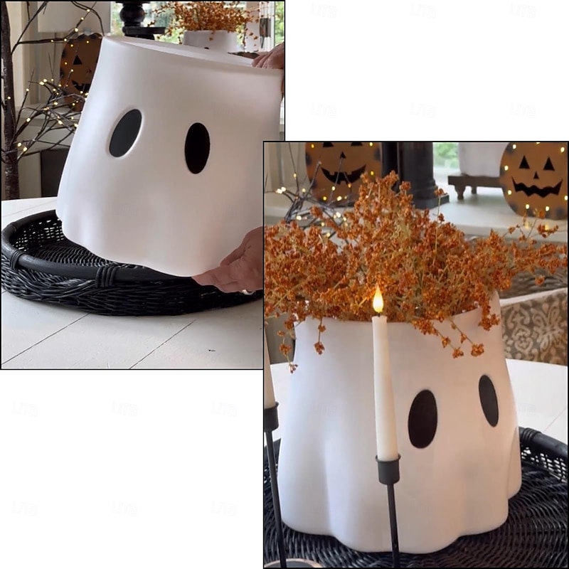 Ghost Bucket Decor Planter Halloween Cutest Ghost Decoration,Ghost Planter Ghost Vase, Ghost Candy Bowl Decor, Display Stand Decor for Indoor Outdoor Home Decor3