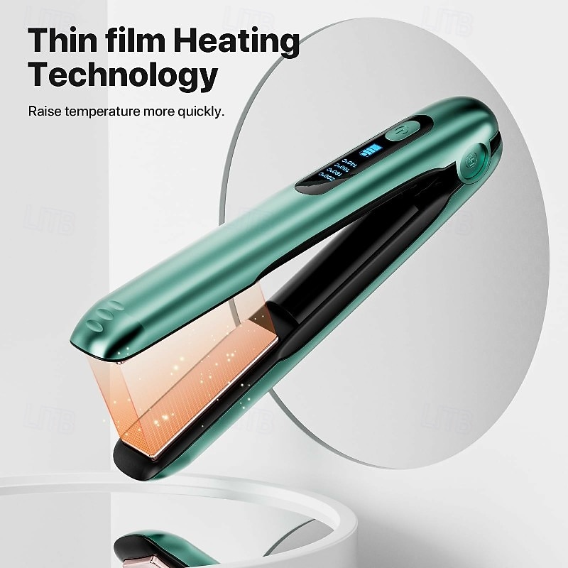 Hair Iron USB Rechargeable Cordless 2-Way Straight & Curl Mini Hair Iron 4 Temperature Adjustment LED Temperature Display Rapid Heating