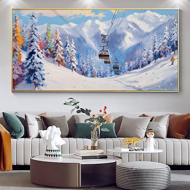 Mintura Handmade Ski Resort Landscape Oil Paintings On Canvas Wall Art Decoration Modern Abstract Picture For Home Decor Rolled Frameless Unstretched Painting
