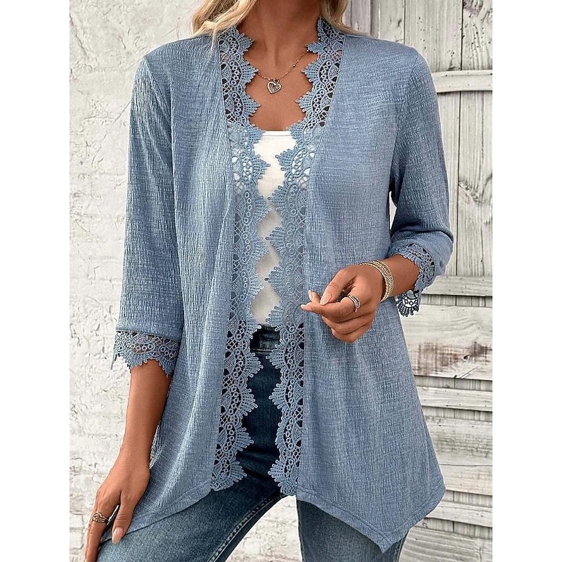 Women's Jacket Party Patchwork Solid Color Windproof Fashion Loose Fit Outerwear 3/4 Length Sleeve Fall Blue S