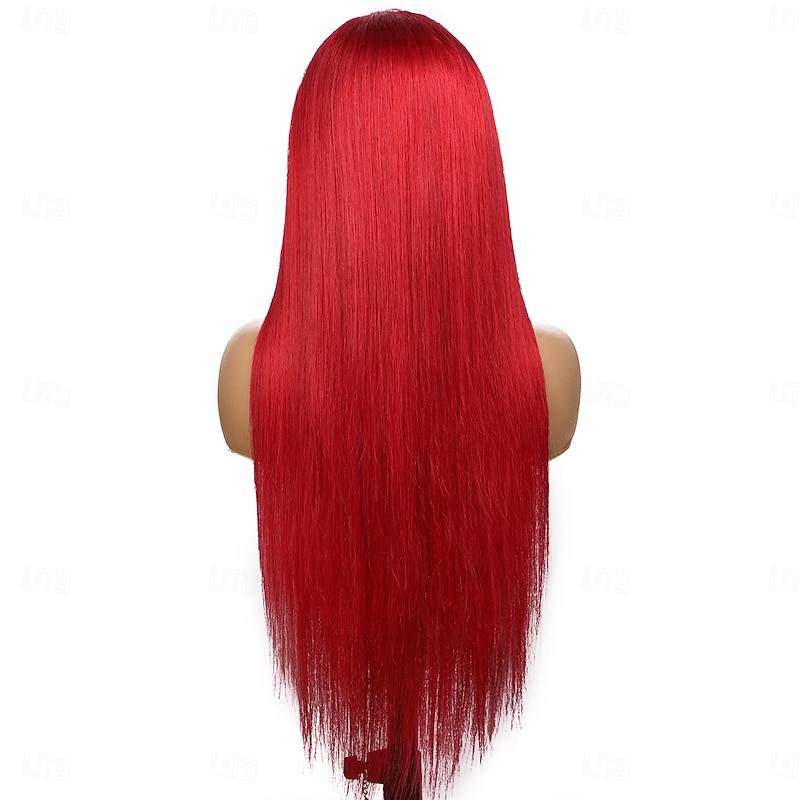 13X4 Red Lace Front Human Hair wig Straight Wave Transparent Lace Front Wig 150 Density2