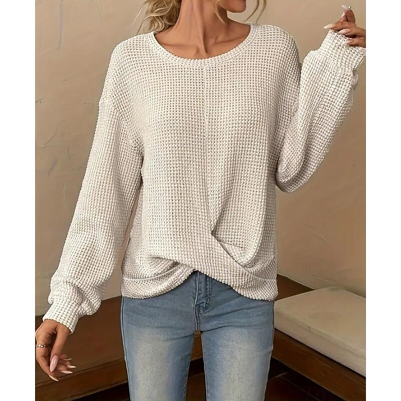 Women's Tunic Elegant Casual Asymmetrical Long Sleeve Regular Tops Crew Neck Daily White Blue Khaki Spring Fall3