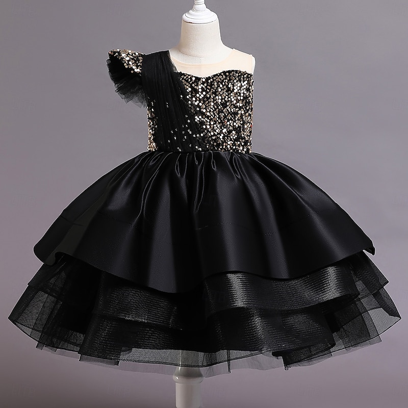 Kids Girls' Party Dress Sequin Sleeveless Wedding Christening dress Fashion Princess Polyester Summer Spring Fall 4-13 Years Black Red Blue3