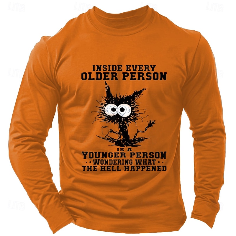 Men's Word / Phrase T Shirt Long Sleeve Shirt 100% Cotton Long Sleeve Graphic Shirt White Orange Comfortable Tee Vacation Street Fashion Designer Clothing2