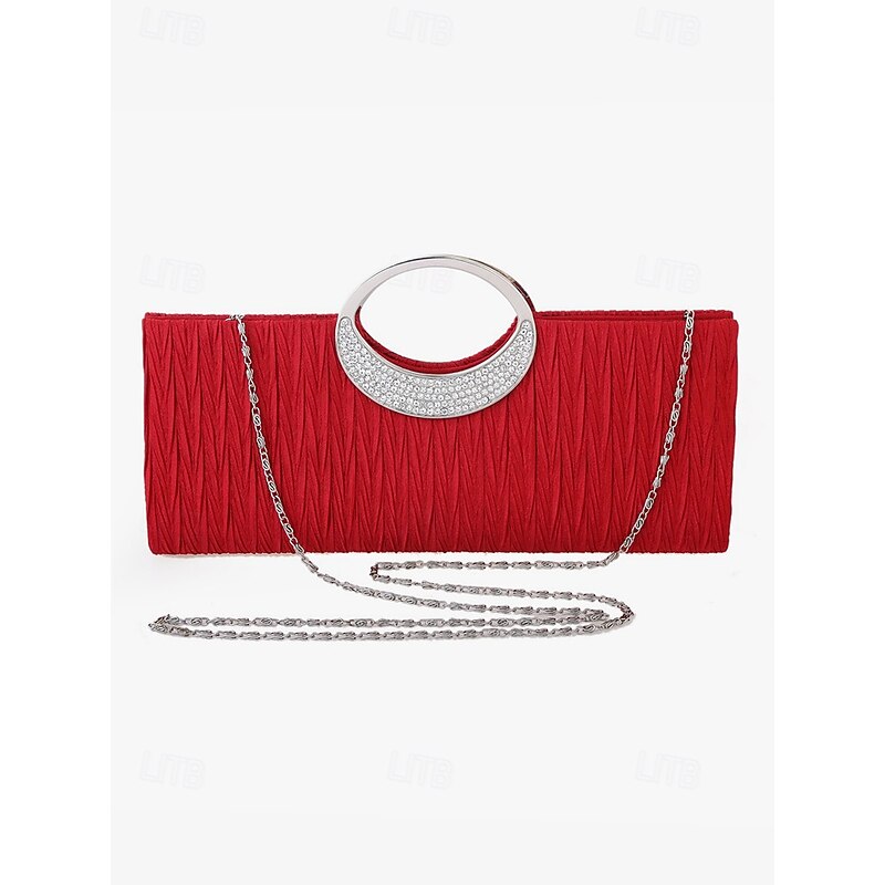 Women's Black Evening Clutch with Rhinestone Handle - Elegant Handbag for Weddings and Formal Events4