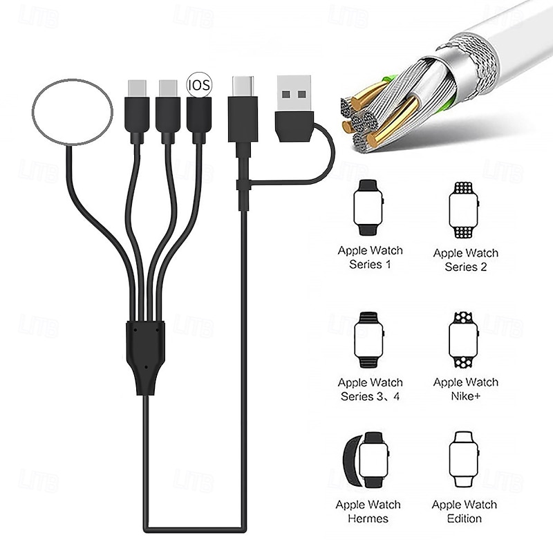 Newest 1.2m New Arrival 3 In 1 Mobile Phone Fast Charge Cable Customized Different Colors 4 in 1 watch & phone charger cable2