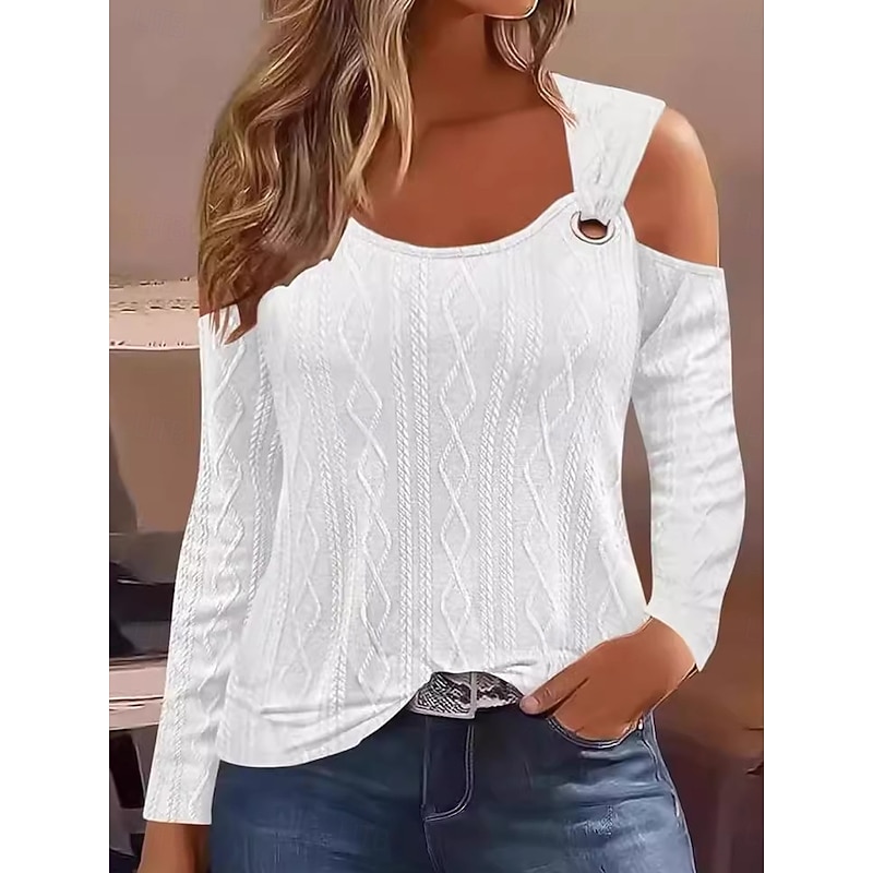 Women's Blouse Stylish Modern Long Sleeve Regular Tops Off Shoulder Work Daily Black White Green Spring Fall