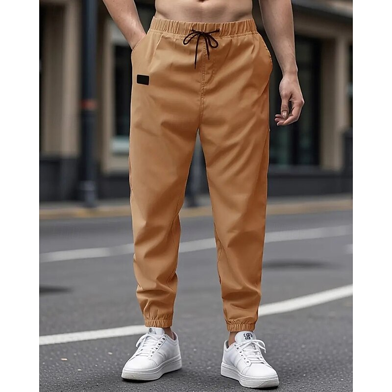 Men's Cargo Pants Joggers Trousers Pocket Drawstring Elastic Waist Plain Wearable Outdoor Daily Camping & Hiking Fashion Classic Dark Khaki Black2