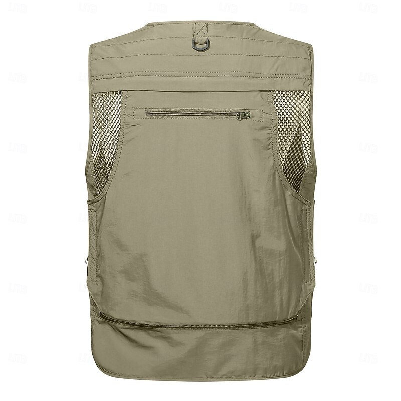 Men's Letter Printed Vest Waistcoat Gilet Tactical Practical Removable Casual Sports Outdoor Fishing Photography Side Pockets Quick Dry Mesh Fall Winter Collarless Sleeveless khaki Army Green Dark4