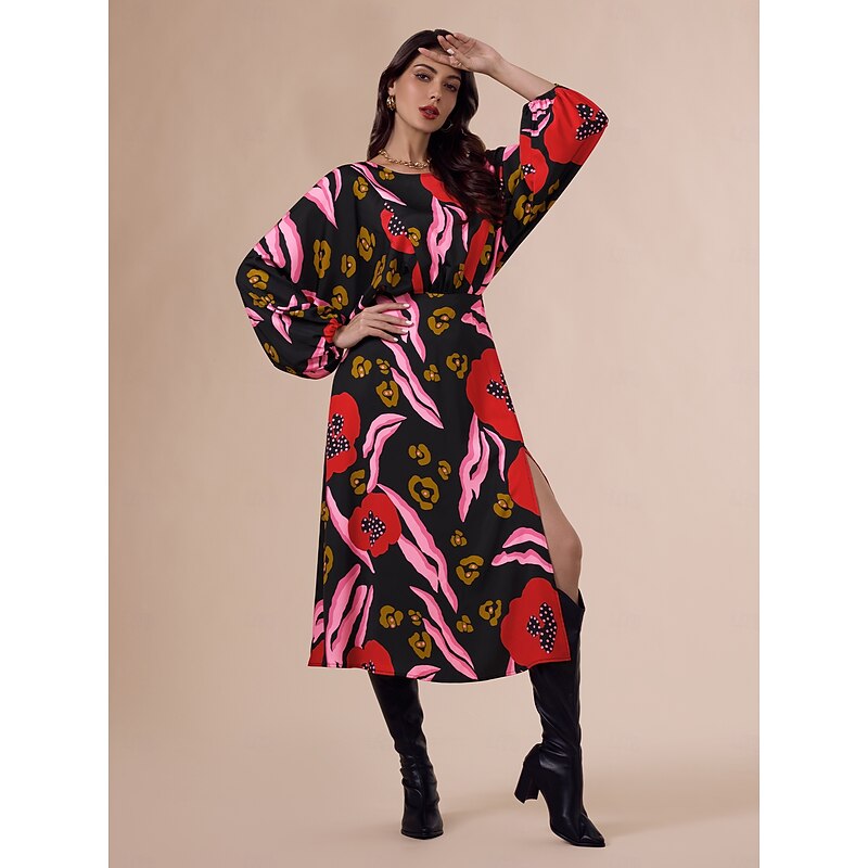 Satin Bateau Raglan Sleeve Midi Dress4