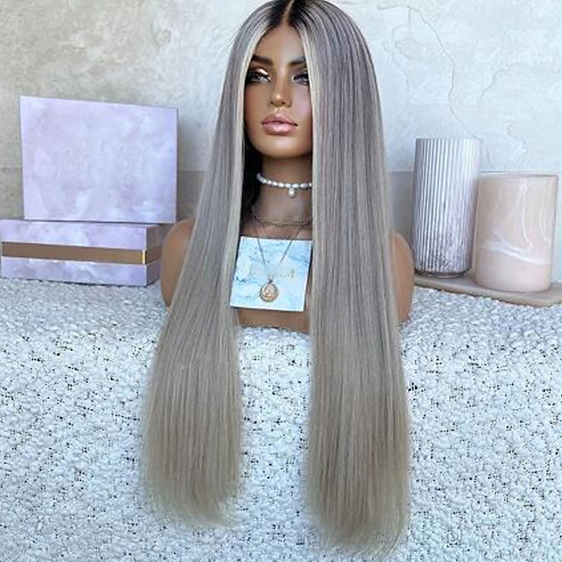 Remy Human Hair 13x4 Lace Front Wig Middle Part Brazilian Hair Silky Straight Multi-color Wig 130% 150% Density with Baby Hair Highlighted / Balayage Hair Natural Hairline For Women Long Human Hair4