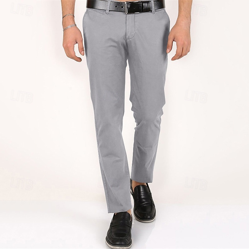 Men's Dress Pants Trousers Chinos Buttons Pocket Plain Comfort Formal Party Work Fashion Classic Style Black Dark Green Micro-elastic4