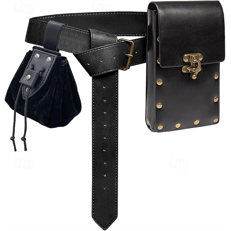 Retro Vintage Medieval Renaissance Waist Belt Scabbard Belt Pouch Ranger Alquimista Fancy Dress Men's Women's Halloween Carnival Performance LARP Adults' Belt Sscabbard Magic Bottle