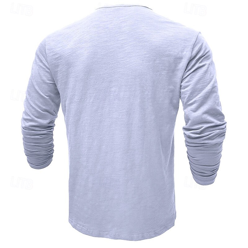 100% Cotton Men's Henley Shirt Tee Top Long Sleeve Shirt Long Sleeve Solid Color Fashion Daily Buttons Henley Outdoor Casual Summer Dark Brown Army Green Dark Grey Henley T-Shirt3