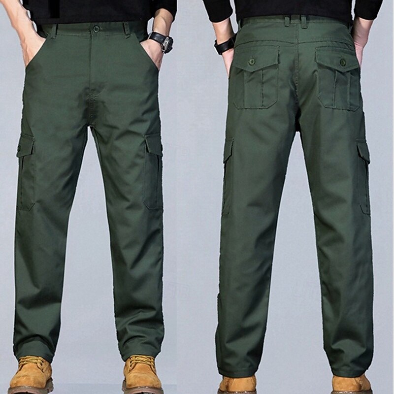 Men's Cargo Pants Trousers Work Pants Buttons Elastic Waist Multi Pocket Plain Wearable Outdoor Daily Camping & Hiking Fashion Classic Black Army Green2
