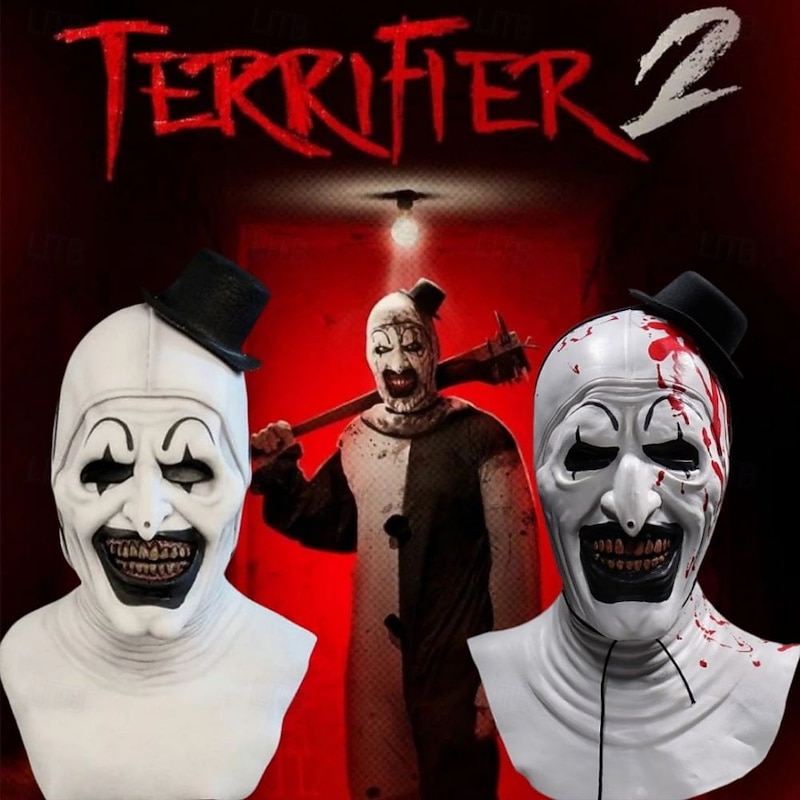 Halloween Scary Halloween Mask, Terrifier Realistic Horror Clown Halloween Mask Scary Costumes, Horror Funny Latex Full Headdress Funny Horror Mask For Halloween Masquerade Partie