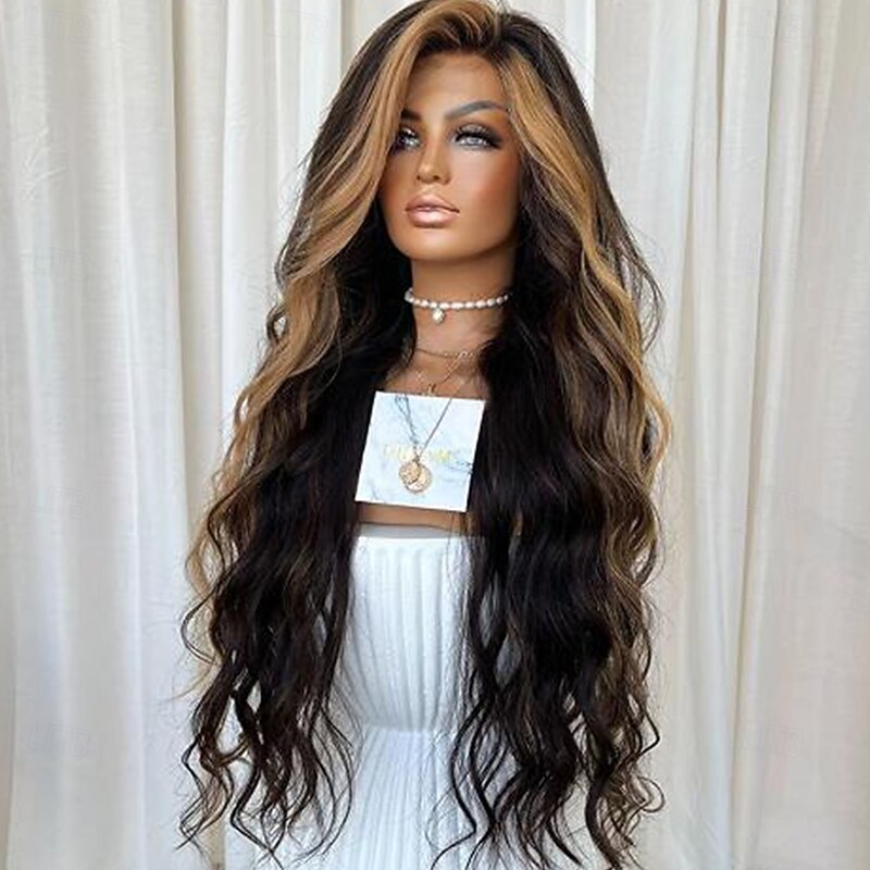 Remy Human Hair 13x4 Lace Front Wig Free Part Brazilian Hair Wavy Multi-color Wig 130% 150% Density with Baby Hair Highlighted / Balayage Hair Pre-Plucked For Women Long Human Hair Lace Wig3