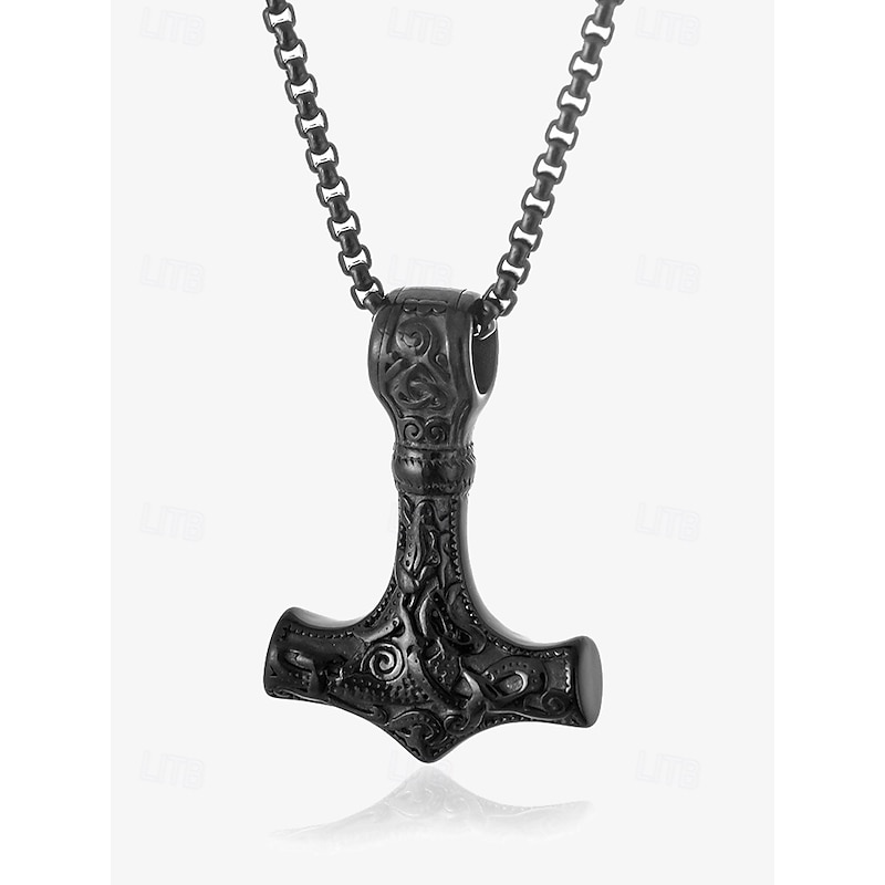 Men's Viking Thor's Hammer Pendant Necklace - Norse Mythology Jewelry, Stainless Steel Mjolnir for Casual and Cosplay4