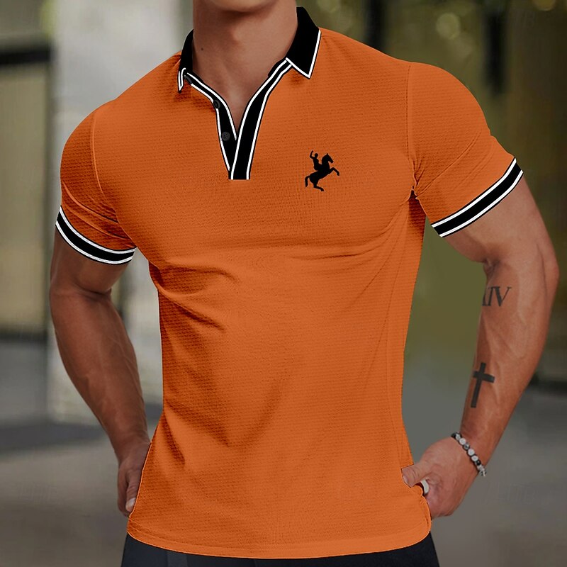 Men's Waffle Polo Shirts Golf Shirt Short Sleeve Polo Shirts Collared Shirts Casual Vacation Wear Party Outfits Buttons 3D Print Spring & Summer Blue Orange Gray