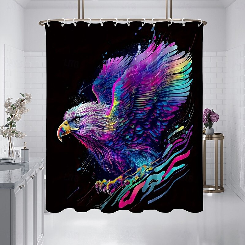 Shower Curtain with Hooks 180cm*180cm(70"*70") Polyester Washable Waterproof Pattern Bathroom Bathtub Decor Animal Eagle2