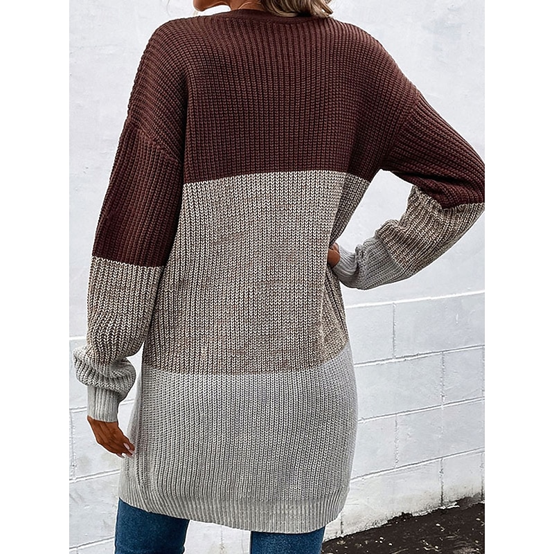 Women's Sweater Pullover Sweater Jumper Casual Sweater Casual Soft Geometric Ribbed V Neck Knitted Long Sleeve Regular Tops Knit Outdoor Daily Weekend Wine Red Fall Winter2