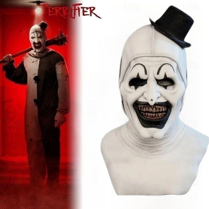 Halloween Scary Halloween Mask, Terrifier Realistic Horror Clown Halloween Mask Scary Costumes, Horror Funny Latex Full Headdress Funny Horror Mask For Halloween Masquerade Partie3