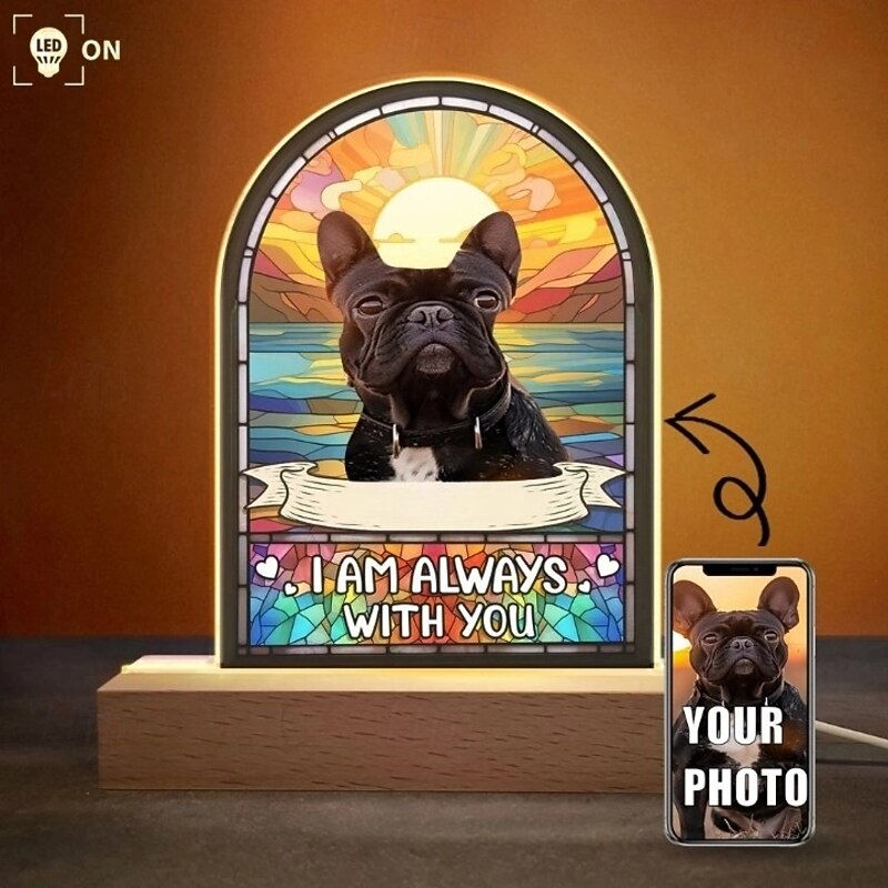 Personalized Light Up Photo Frame Custom Acrylic Night Light with Dog Pet Picture ”I Am Always With you“ Light Up Lamp Plaque Decor Gifts for Birthday Presents Gift for Dog Pets Lovers2