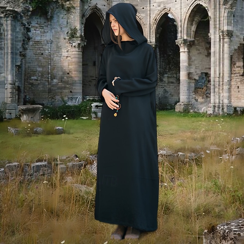 Punk & Gothic Steampunk Hoodies Robe Solid Color Fancy Dress Women's Celtic Viking Fantasy Halloween Carnival Masquerade Performance Party Adults' Dress3