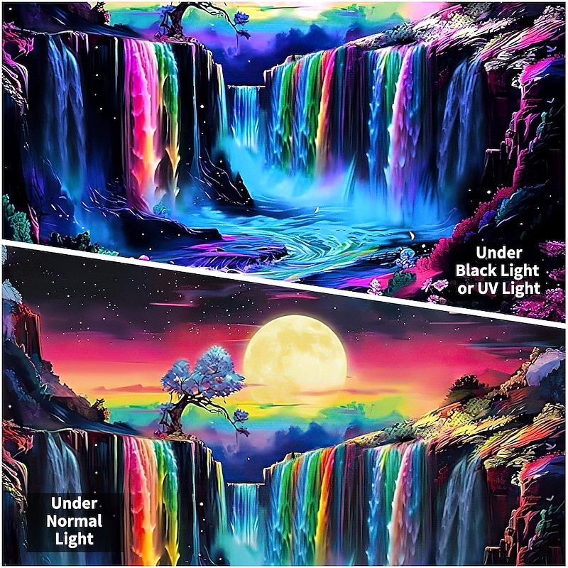 Blacklight Tapestry UV Reactive Glow in the Dark Glow Party Psychedelic Trippy Misty Colorful Waterfall Hanging Tapestry Wall Art Mural for Living Room Bedroom2