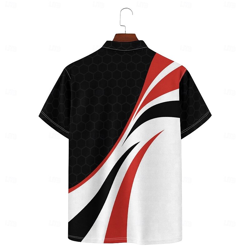 3D Line Men's Casual Print Polo Set Casual Daily Wear 95% Polyester 5% Spandex Short Sleeve Turndown Polo Shirts White Spring & Summer S M L Micro-elastic Lapel Polo4