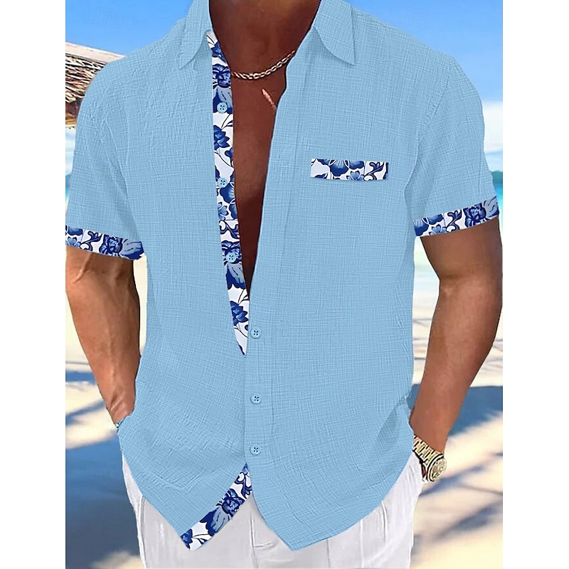 Men's Shirt Linen Shirt Summer Shirt Beach Wear Button Up Shirt Plain Vacation Curise Black White Pink Navy Blue Short Sleeve Collar Summer Spring Clothing Apparel2