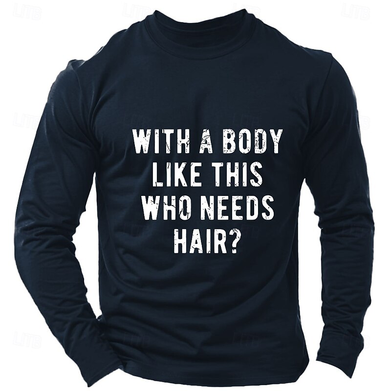 Men's Text / Number T Shirt Long Sleeve Shirt 100% Cotton Long Sleeve Graphic Shirt Light Heather Grey Black Wine Comfortable Tee Vacation Street Fashion Designer Clothing