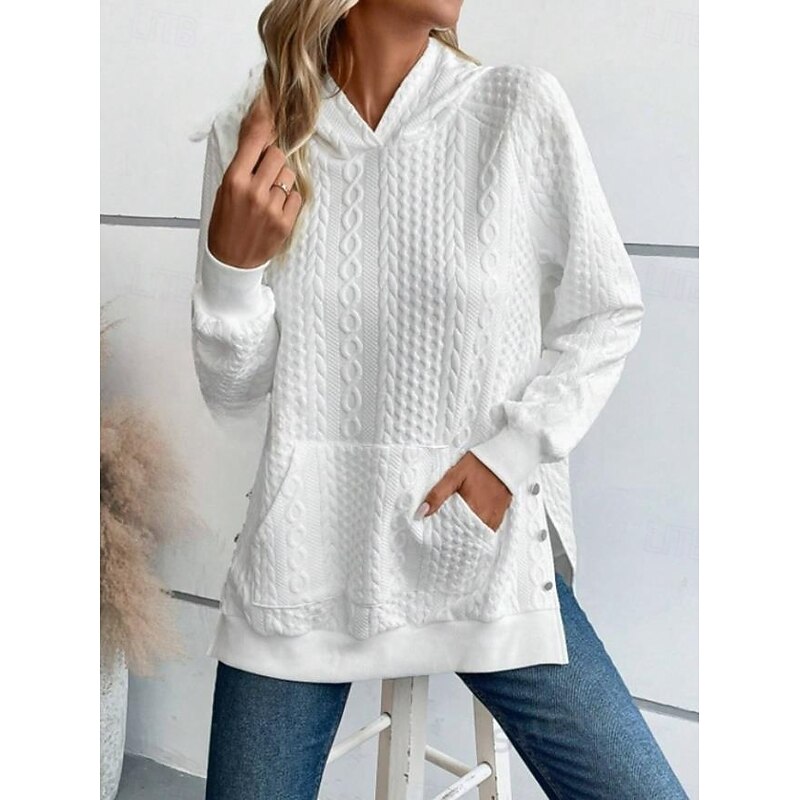 Women's Hoodie Sweatshirt Fashion Work Dailywear Casual Hooded Pocket Loose Fit Long Sleeve White Fall Winter