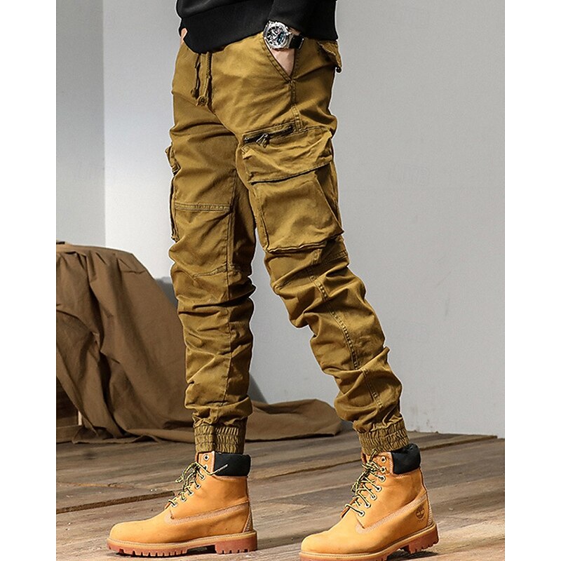 Men's Cargo Pants Joggers Trousers Cargo Sweatpants Drawstring Elastic Waist Multi Pocket Plain Wearable Outdoor Daily Camping & Hiking Fashion Classic Black Yellow2