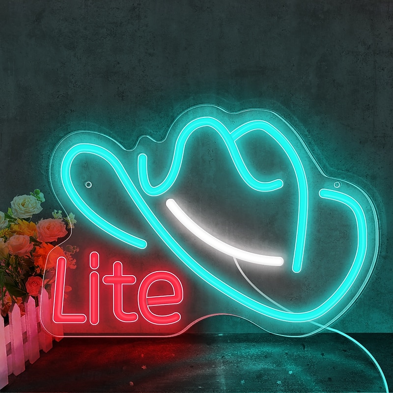 Cowboy Hat Light Neon Signs Ice Blue for Wall Blue LED Neon Lights USB Neon Wall Light Neon Bar Light Up Sign for Bedroom Party Pub Game Zone Decoration3