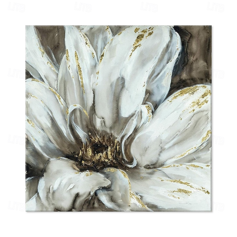 Handmade Oil Painting Canvas Wall Art Decoration Modern Abstract Black and White Gold Big Flower for Home Decor Rolled Frameless Unstretched Painting4