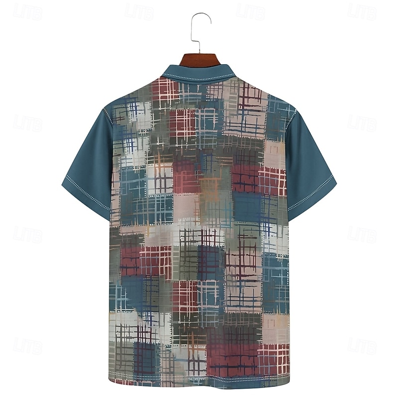 Men's Geometric Polo Shirts Short Sleeve Polo Shirts Collar Vintage Casual Holiday Daily Wear Buttons 3D Print Spring & Summer Brown3