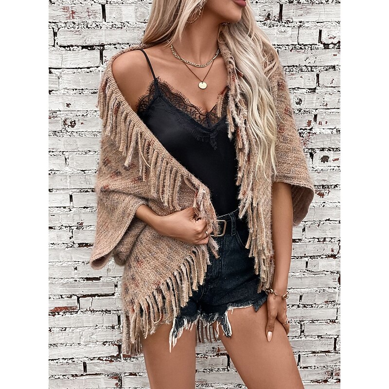 Women's Shrug Stylish Casual Animal Open Front Knitted Sleeveless Regular Tops Knit Outdoor Daily Pink Khaki Fall Winter