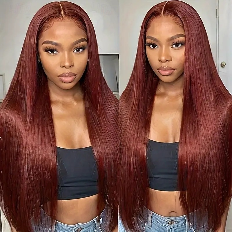 Chocolate Brown 33# 13*4 Lace Frontal Wigs Straight Human Hair Wigs 150% Density With Baby Hair