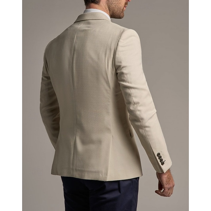Beige Men's Blazer Dailywear Business Preppy Fashion Jacket Solid Colored Double Breasted Regular Fit Polyester2