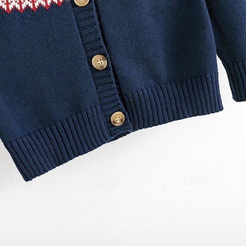 Kids Girls' Back to School Christmas Sweater Heart School Long Sleeve Buttons Daily 4 years+ Fall Navy Blue4