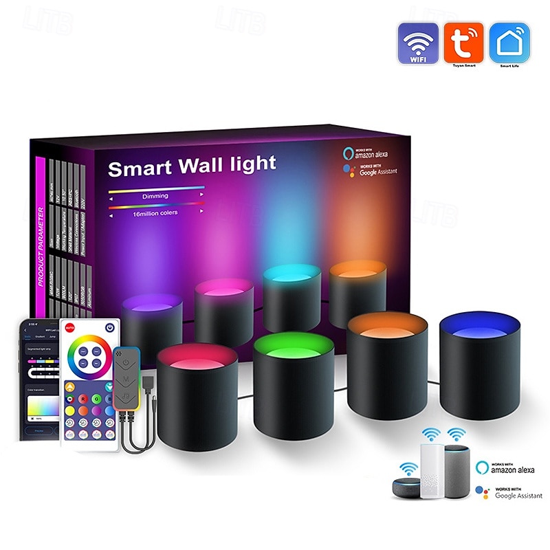 LED Smart Light Decorative Alexa Tuya Wifi Smart Music Synchronous Multi-color Wall Lamp Remote Control Plug-in2