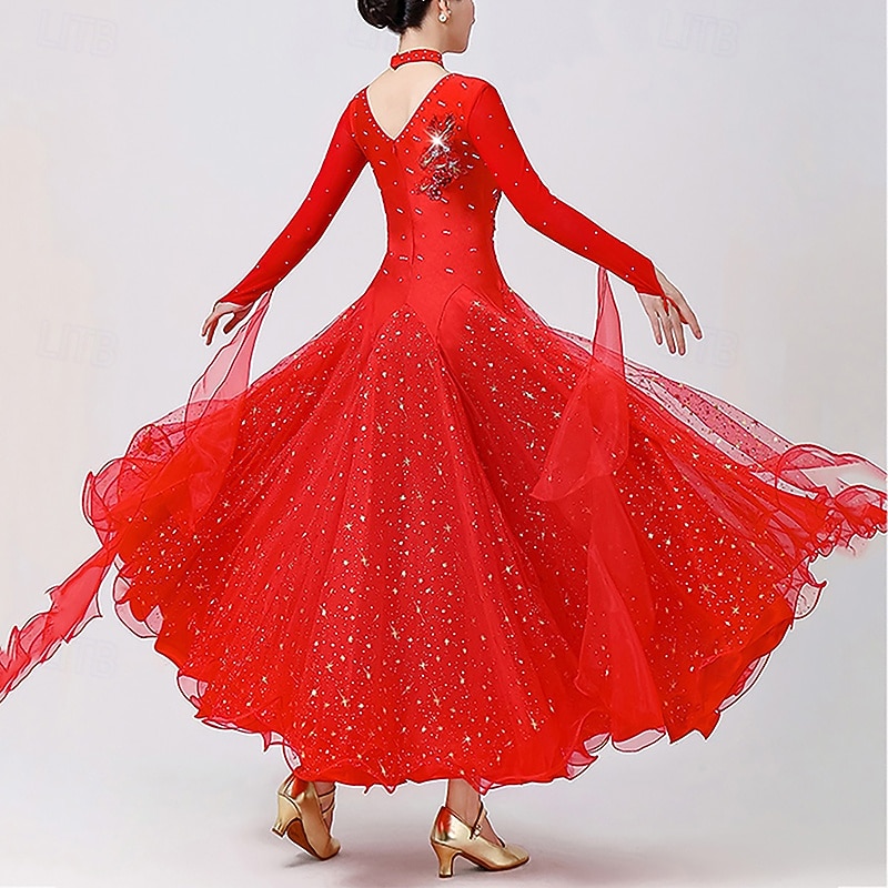 Ballroom Dance Dresses for Women Smooth Waltz Tango Great Swing Long Sleeve Dance Outfit Competition Dress2