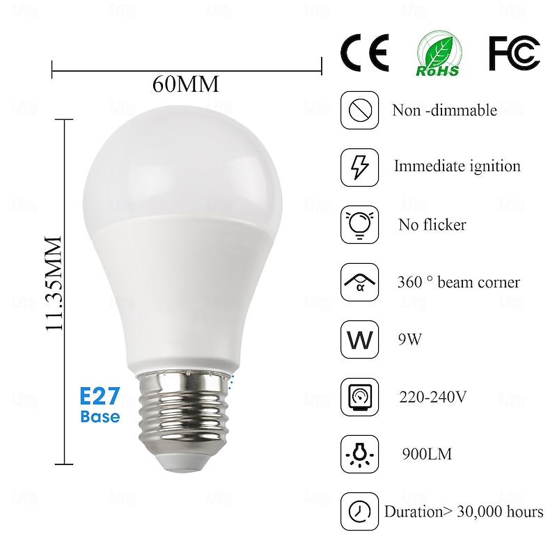 6pcs 9W LED Globe Bulbs 900 lm E27 A60(A19) 8 LED Beads SMD 2835 Warm White Cold White 220-240 V4