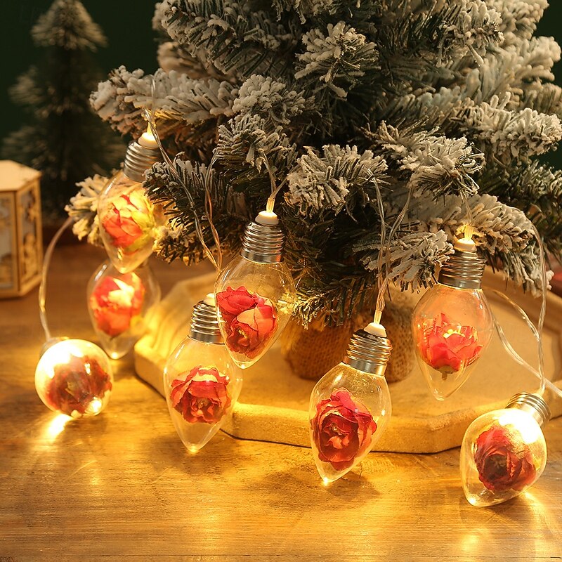 Christmas Bulb Fairy String Lights Christmas Tree Snowflake Rose Fairy Lights 1.5m 10LEDs Battery Powered Home Indoor Outdoor Decor New Year Party Xmas Tree Decoration Garland Lights3