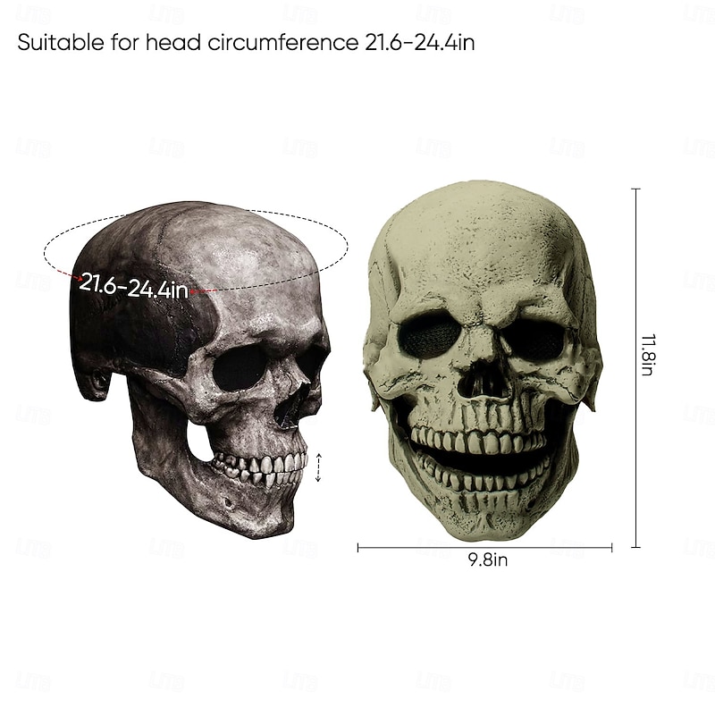 Full Head Skull Mask with Moving Jaw,Adult Entire Head Realistic Latex Helmet,Skeleton Headgear Creepy Mask Realistic Cosplay Props2
