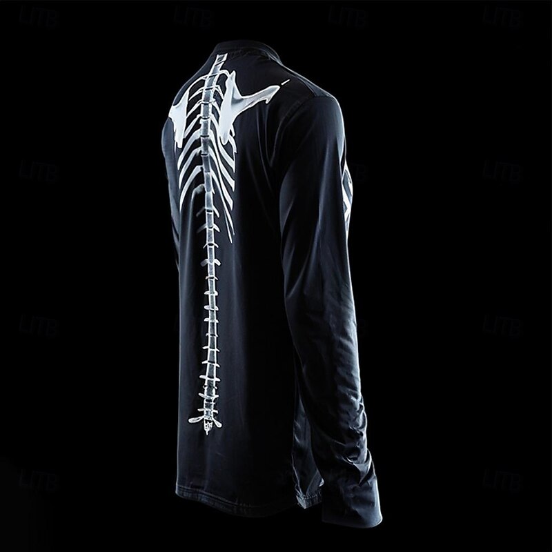 Halloween Day of the Dead Skull Men's Skeleton T shirt Long Sleeve T shirt 3D Print Crew Neck Shirt Designer Retro Vintage Street Casual Daily Black Summer Spring Fall Clothing Apparel2