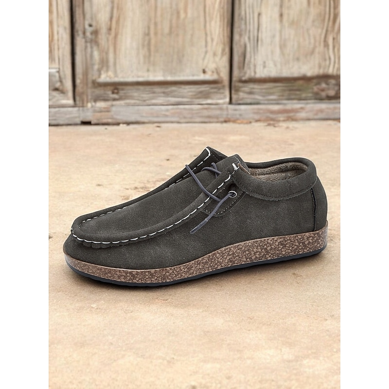 Women's Casual Grey Faux Suede Moccasins with Lace-Up Design and Cushioned Sole – Comfortable Loafers for Everyday Wear2