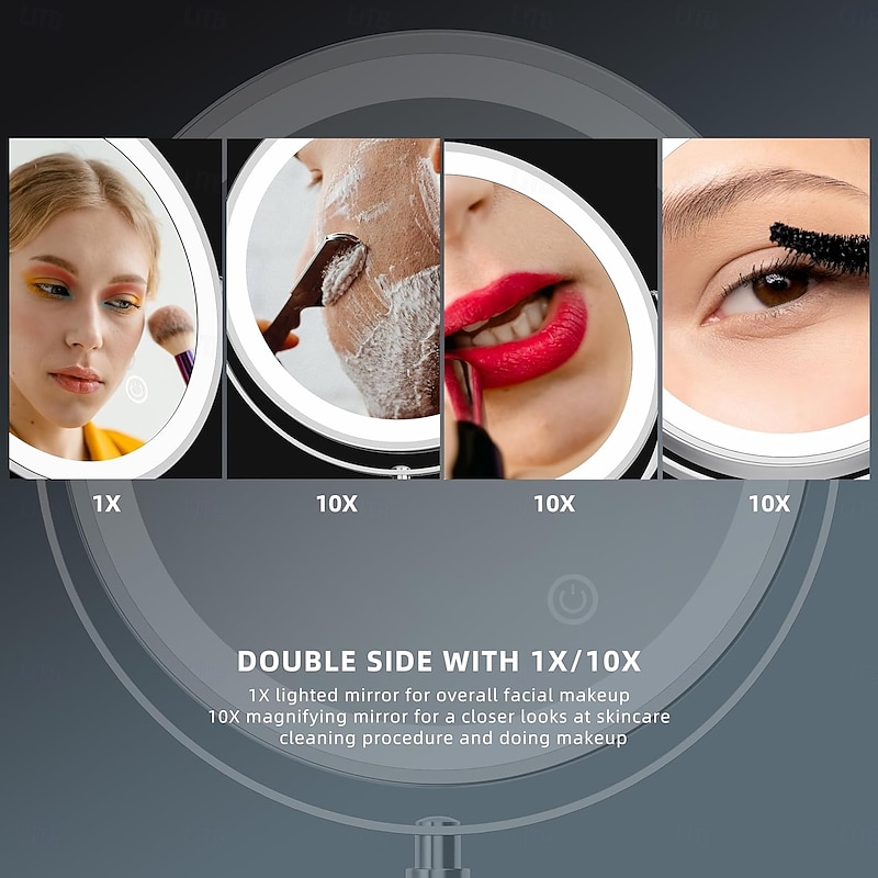 Rechargeable Wall Mounted illuminated Makeup Mirror Light 8-inch Double-sided 10x Magnifying Bathroom Mirror 3-color Lighting Touch Screen Dimming Extended Arm 360 Degree Rotating Shaving Luminous Mirror3